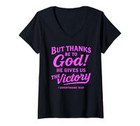 Women's Thank God Corinthians Bible Verse Faith Scripture Prayer V-Neck T-Shirt