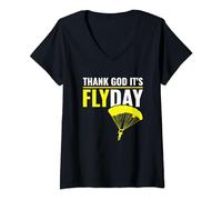 Womens Thank God It's Flyday Skydiving Skydiver Parachuting Skydive V-Neck T-Shirt