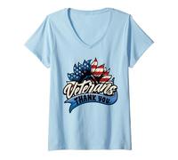 Womens Thank You Veterans Day Service Sunflower US Flag Patriotic V-Neck T-Shirt