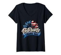 Womens Thank You Veterans Day Service Sunflower US Flag Patriotic V-Neck T-Shirt