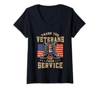 Womens Thank You Veterans Day Service US Flag Patriotic American V-Neck T-Shirt