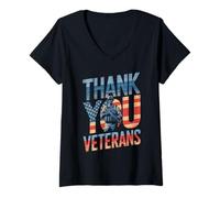 Womens Thank You Veterans USA Flag V-Neck T-Shirt