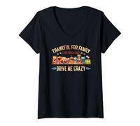 Womens Thankful for Family Even When They Drive me Crazy V-Neck T-Shirt
