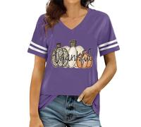 Women's Thankful Pumpkin Autumn V-Neck T-Shirt | Thanksgiving Thanksgiving Top, style_g03 purple, L