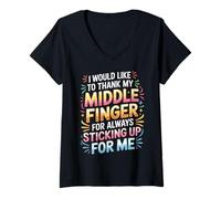 Women's Thanks to My Middle Finger for Having My Back |- V-Neck T-Shirt