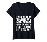 Women's Thanks to My Middle Finger for Having My Back - V-Neck T-Shirt