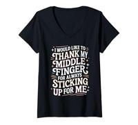 Women's Thanks to My Middle Finger for Having My Back - V-Neck T-Shirt
