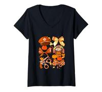 Womens Thanksgiving Collection Police Tools Bow Tie Pumpkins Coffee V-Neck T-Shirt