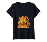 Womens Thanksgiving Dump Truck with Pumpkins and Turkey for Boy V-Neck T-Shirt