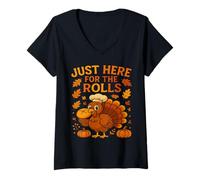 Womens Thanksgiving Family Just Here for The Rolls Dinner Design V-Neck T-Shirt