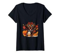 Womens Thanksgiving for Women Labrador Retriever Dog Drinking Coffe V-Neck T-Shirt
