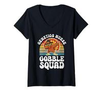 Womens Thanksgiving Genetics Nurse Gobble Squad Turkey V-Neck T-Shirt