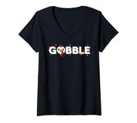 Womens Thanksgiving Gobble Till You Wobble Gobble V-Neck T-Shirt