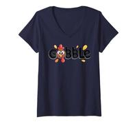 Womens Thanksgiving Gobble Till You Wobble Gobble V-Neck T-Shirt