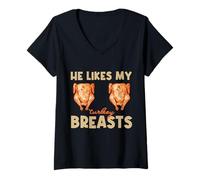 Womens Thanksgiving He Likes My Turkey Breasts Couple Matching V-Neck T-Shirt