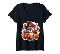 Womens Thanksgiving Koala Fall Autumn Cottagecore Cute Australia V-Neck T-Shirt
