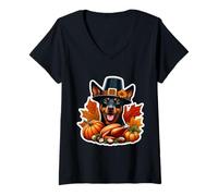 Womens Thanksgiving Lancashire Heeler Dog Owner Mom Dad Funny Fall V-Neck T-Shirt