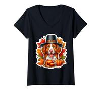Womens Thanksgiving Nova Scotia Duck Tolling Retriever Dog Owner V-Neck T-Shirt
