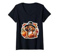 Womens Thanksgiving Portuguese Podengo Pequeno Dog Owner Mom Dad V-Neck T-Shirt
