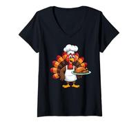 Women's Thanksgiving Turkey Chef Funny Thanksgiving Turkey V-Neck T-Shirt