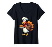Women's Thanksgiving Turkey Chef Funny Thanksgiving Turkey V-Neck T-Shirt