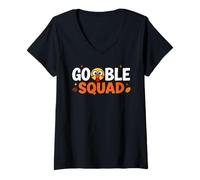 Womens Thanksgiving Turkey Gobble Squad V-Neck T-Shirt