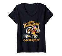 Womens Thanksgiving Turkey Track Catch Me If You Can Athlete Lover V-Neck T-Shirt