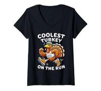 Womens Thanksgiving Turkey Trot 2025 Coolest Turkey on The Run V-Neck T-Shirt