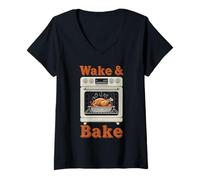 Womens Thanksgiving Wake and Bake Oven Turkey V-Neck T-Shirt