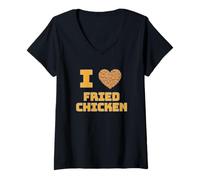 Women's That says I Love Fried Chicken with Heart-Shape Pieces V-Neck T-Shirt