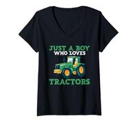 Womens That Says Just A Boy Who Loves Tractors - Farming Life V-Neck T-Shirt