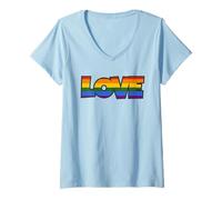 Womens That Says The Word Love in Rainbow Pride Colors V-Neck T-Shirt