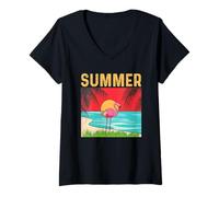Womens That Says The Word Summer with Flamingo Art V-Neck T-Shirt