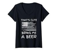 Women's That's Cute Bring Me Beer Funny Beer Drinker American Flag V-Neck T-Shirt