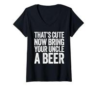 Women's That's Cute Now Bring Your Uncle A Beer Shirt Fathers Day V-Neck T-Shirt