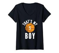 Women's That's My Boy Jersey Number #5 Vintage Basketball Mom Dad V-Neck T-Shirt