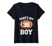 Womens Thats My Boy Number 35 Biggest Fan Football Mom Funny Woman V-Neck T-Shirt