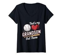 Womens That's My Grandson Out There Baseball Grandma Mothers Day V-Neck T-Shirt