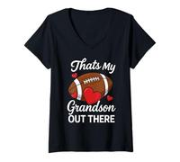 Womens Thats My Grandson Out There Football Grandma Mom Proud Fan V-Neck T-Shirt