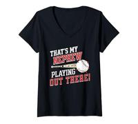 Women's That's My Nephew Out There, Cute Baseball Aunt Uncle V-Neck T-Shirt
