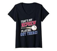 Women's That's My Nephew Out There, Cute Baseball Aunt V-Neck T-Shirt