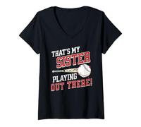 Women's That's My Sister Out There, Cute Baseball Brother Sister V-Neck T-Shirt