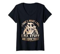 Women's That's What I Do I Fix Stuff and I Know Things Funny Men Dad V-Neck T-Shirt