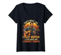 Womens That's What I do I Play Guitar I take naps I Forget Things V-Neck T-Shirt