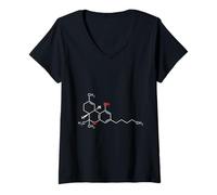 Womens THC Molecule Cannabis Marijuana Weed Logo T-Shirt V-Neck T-Shirt