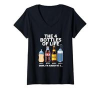 Womens The 4 Bottles Of Life Beer Bottle Celebration Alcohol Humor V-Neck T-Shirt