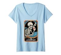 Womens The Accountant Tarot Card Skeleton Accounting CPA Bookkeeper V-Neck T-Shirt