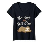 Women's The Ain't Fast Club Funny Sloth Turtle Slow Running Team V-Neck T-Shirt