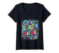Women's The Algorithm Got Me Graffiti Typography V-Neck T-Shirt
