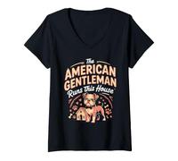 Women's The American Gentleman Runs This House Boston Terrier V-Neck T-Shirt